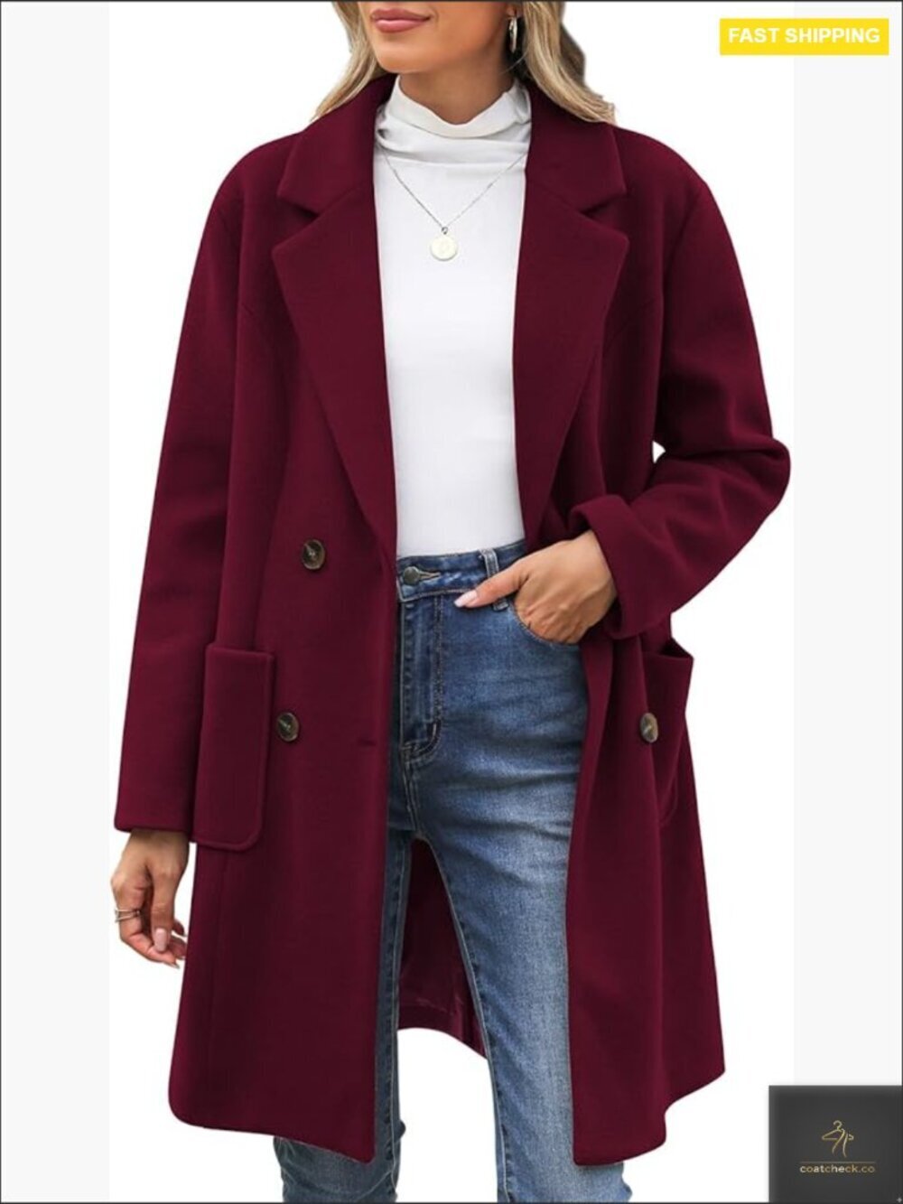 Wool Blend Pea Coat Double Breasted Trench Notch Lapel Mid Long Fall Winter